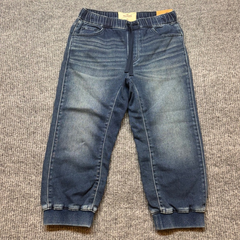 Hollister Womens XS Blue Denim Jogger Jeans Elastic Waist Drawstring Cropped
